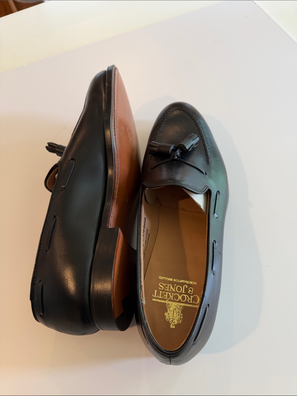Crockett & Jones Cavendish Black Leather Tassel Loafers Sz 10E.  NWOB. Box45 - Picture 7 of 8